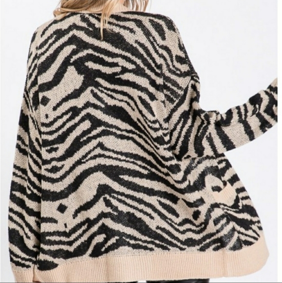 Idem ditto zebra stripe pocket cardigan black tan - Picture 6 of 6